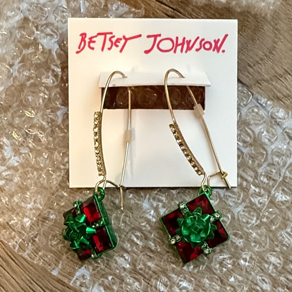 Betsey Johnson Festive Green and Red Earrings NWT